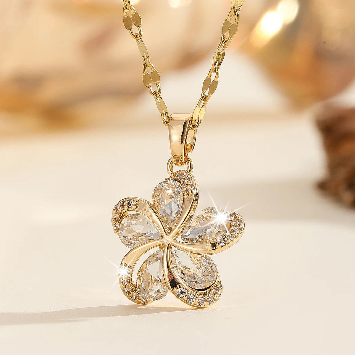 Zoravelle – Zircon Flower Pendant Necklace