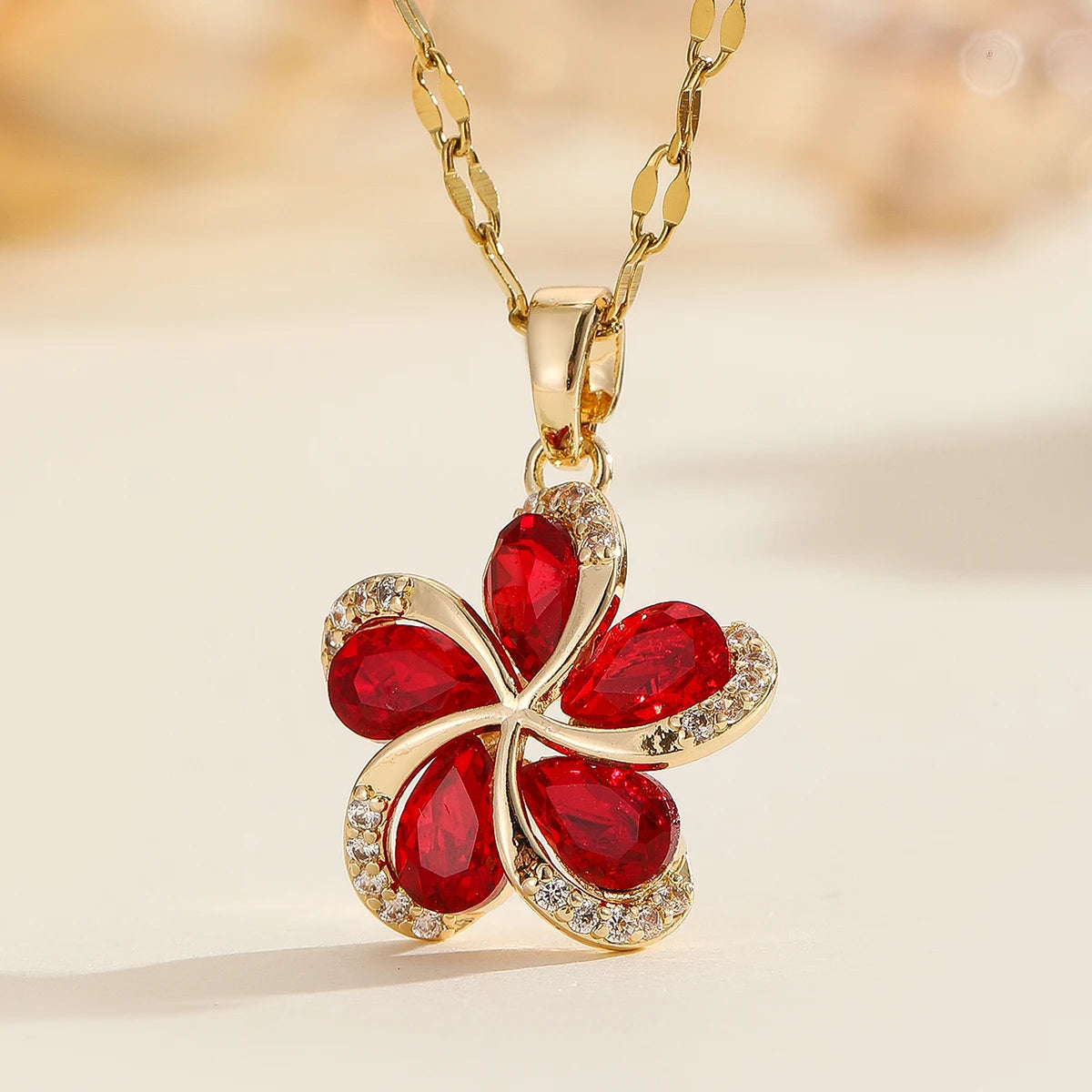 Zoravelle – Zircon Flower Pendant Necklace
